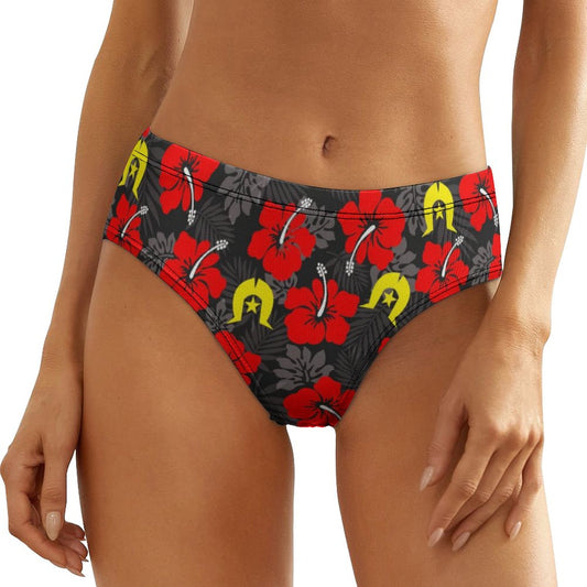 Royal Red Hibiscus with Yellow Dhari on Women's Low-Rise Panties