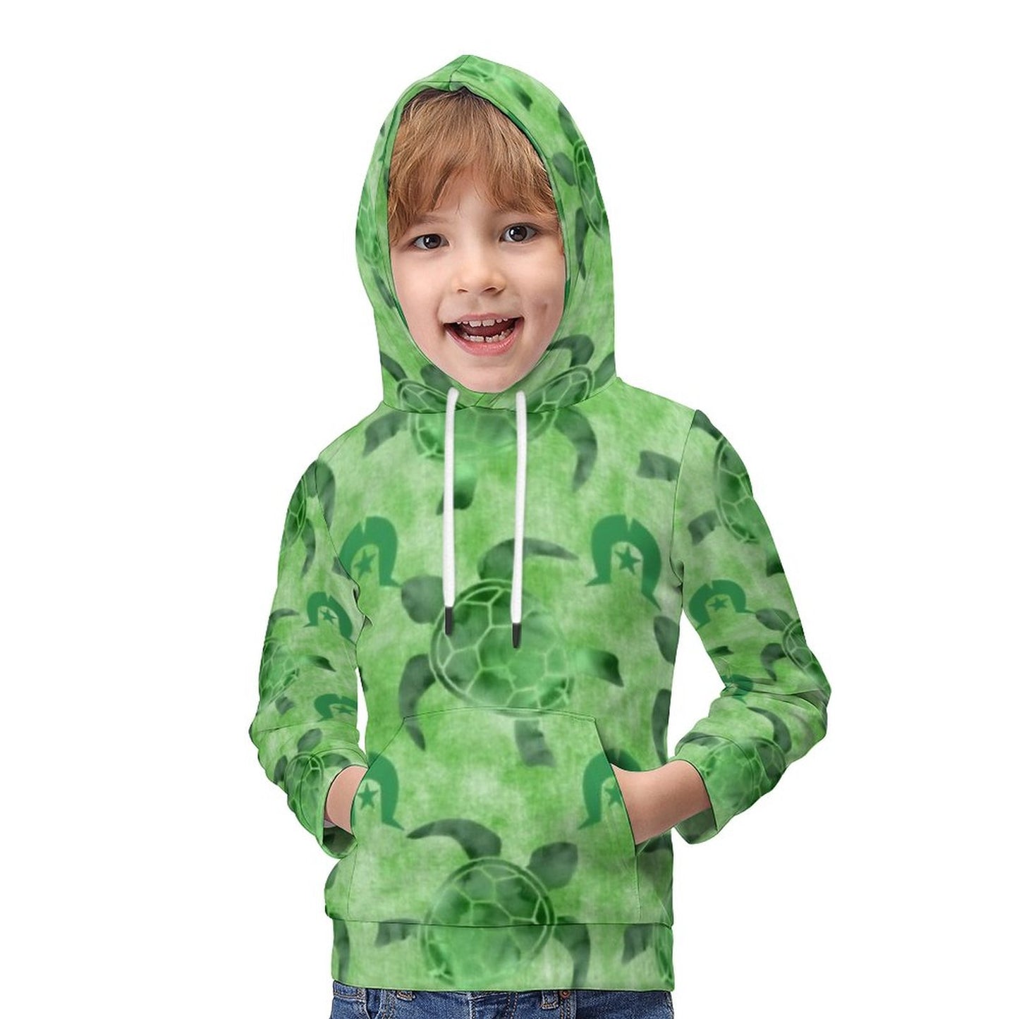 Green Turtle Pattern on Children's Hoodie
