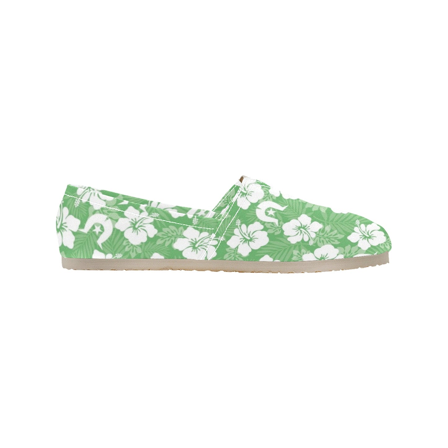 White Hibiscus and Dhari (Green) on Men's Classic Canvas Slip-On Shoes
