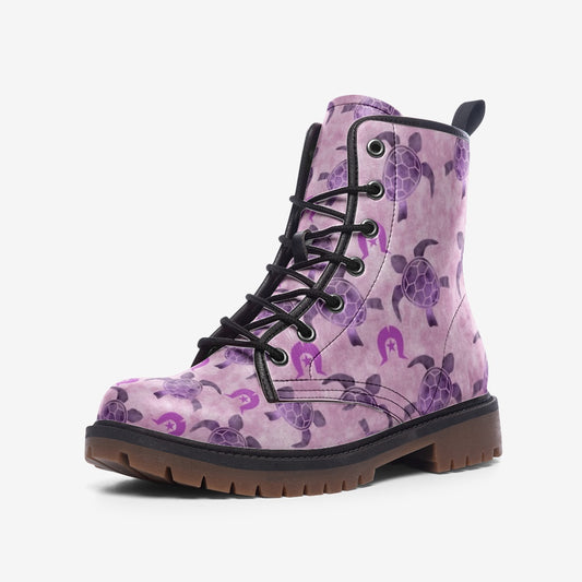 Purple Turtle Pattern on Casual Leather Lightweight Boots