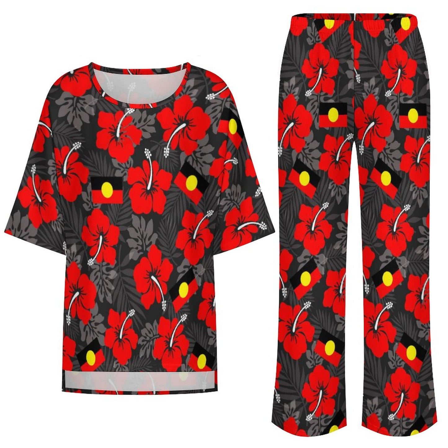 Hibiscus flowers with Aboriginal Flag on Women's Mediterranean Style Set