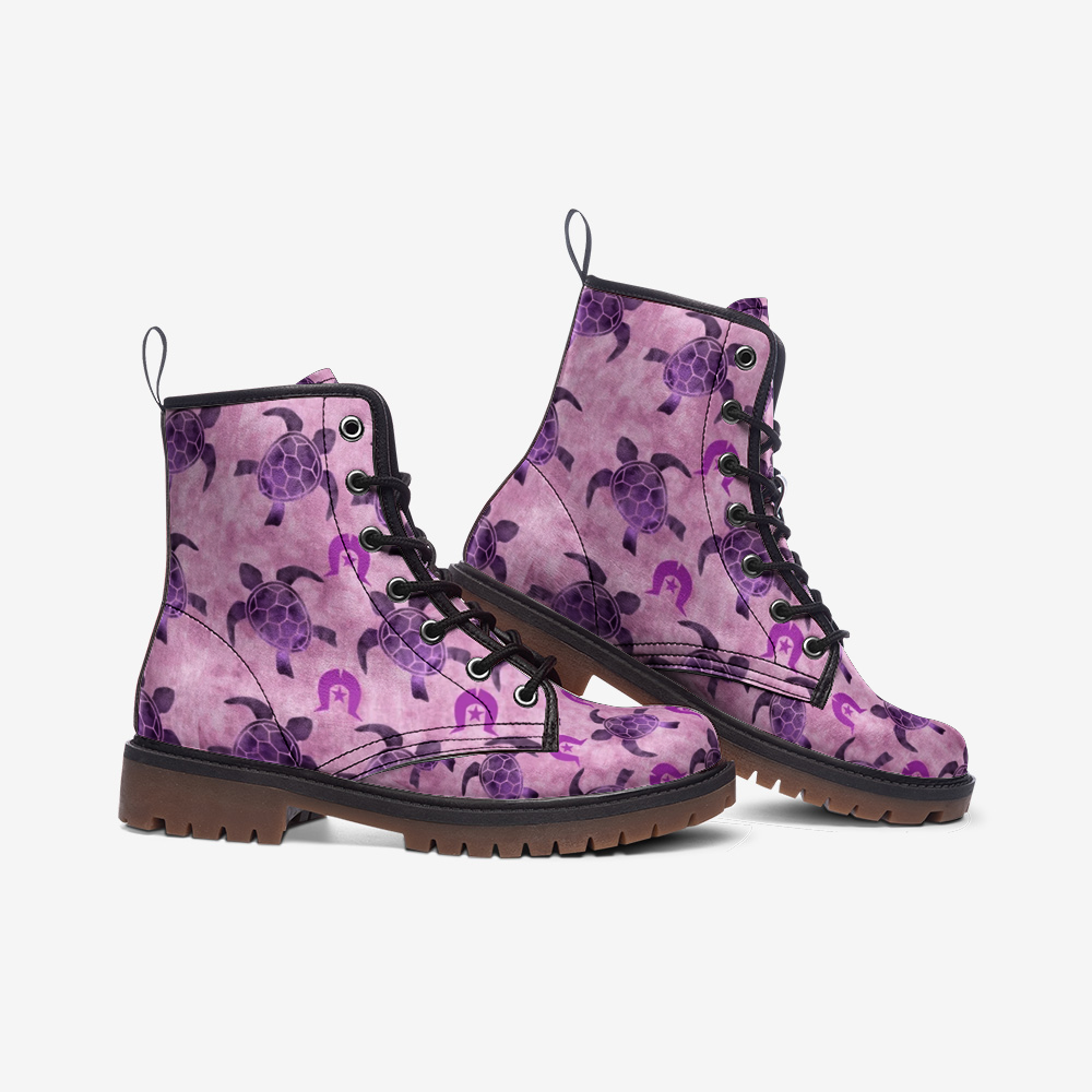 Purple Turtle Pattern on Casual Leather Lightweight Boots