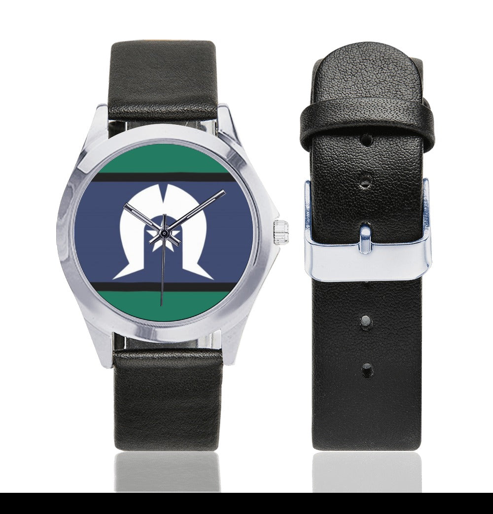 Torres Strait Flag on watch Unisex Round Metal Watch