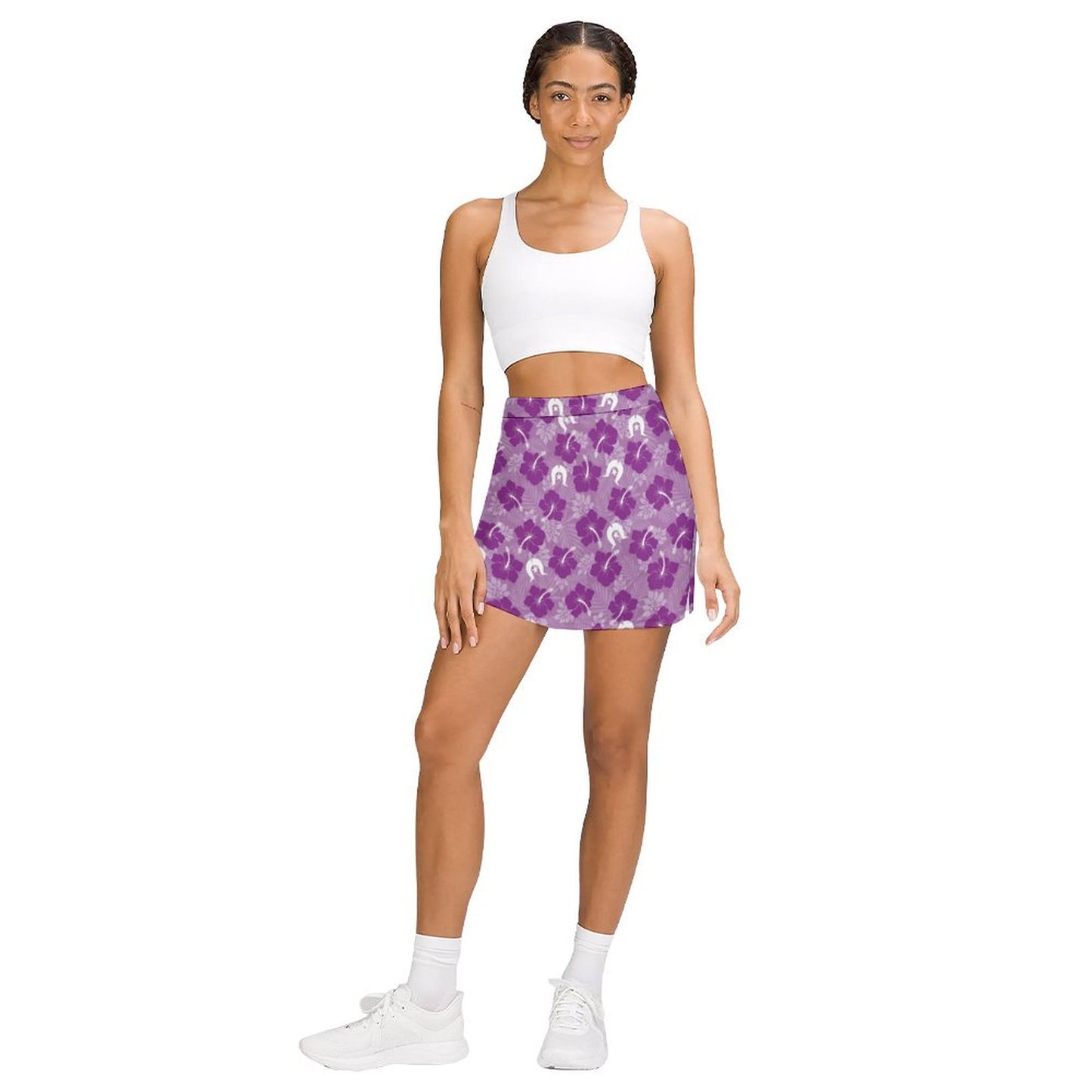 Hibiscus flowers with Dhari (Royal purple) on Anti-peep Skort with Pocket AMQ