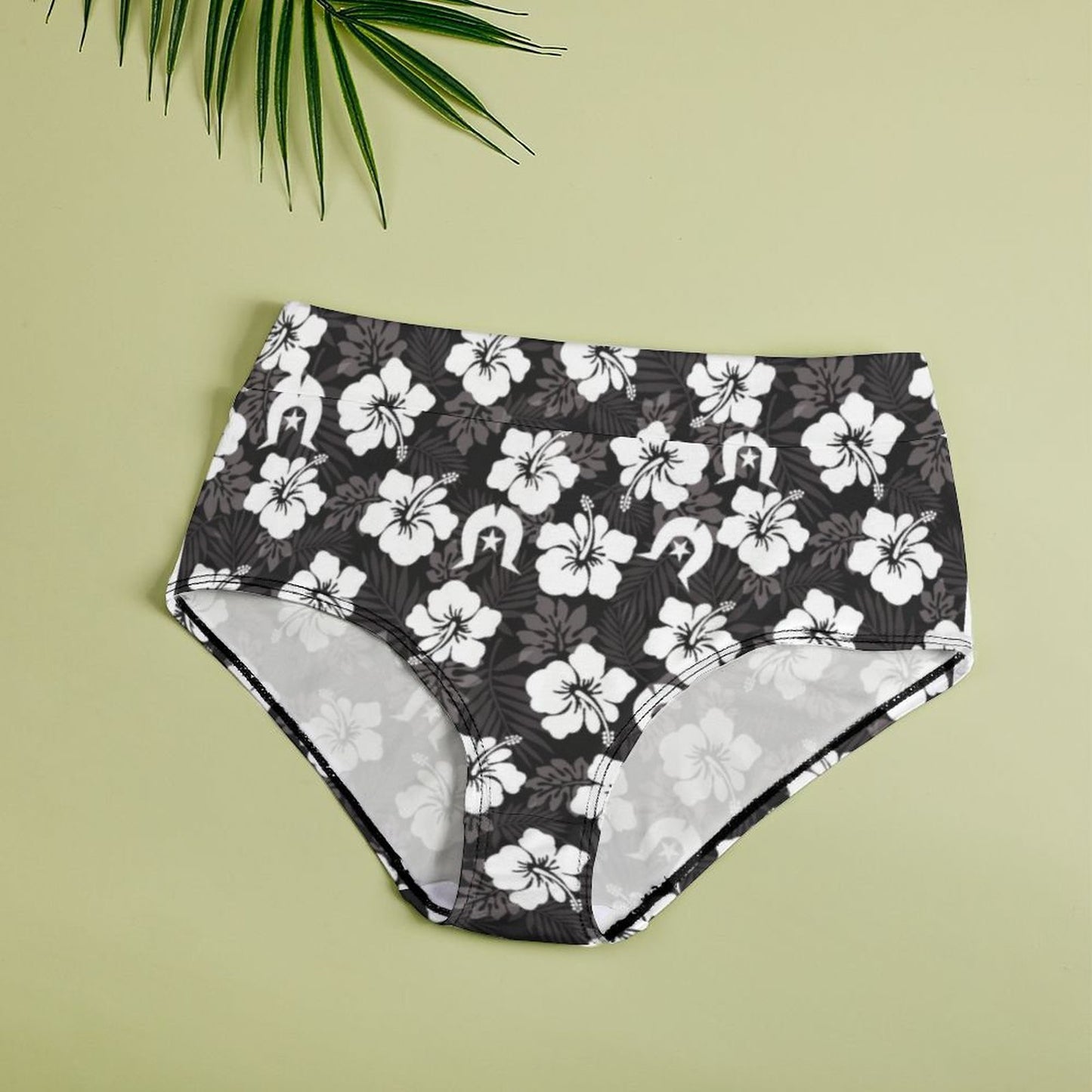 White Hibiscus and Dhari (Black) on Women's High-Rise Panties