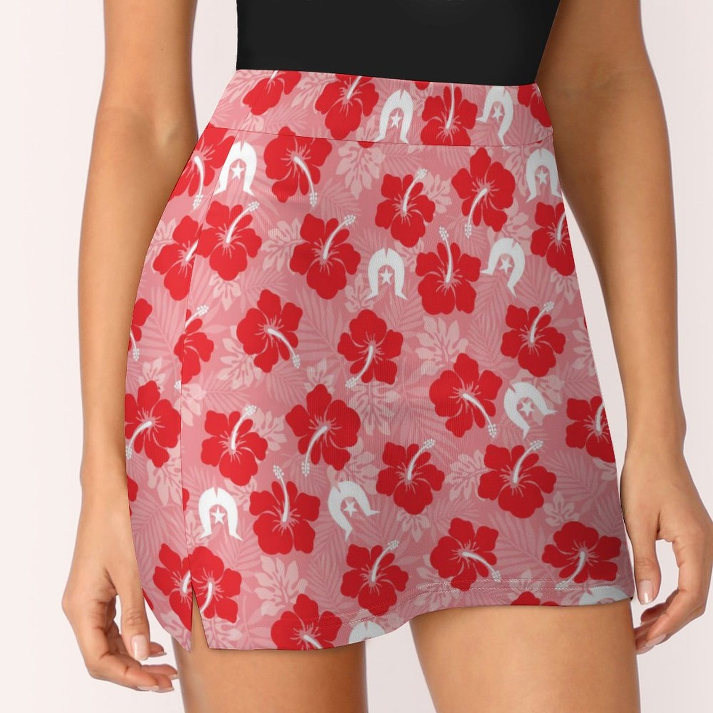 Hibiscus flowers with Dhari (Royal Pink) on Anti-peep Skort with Pocket AMQ
