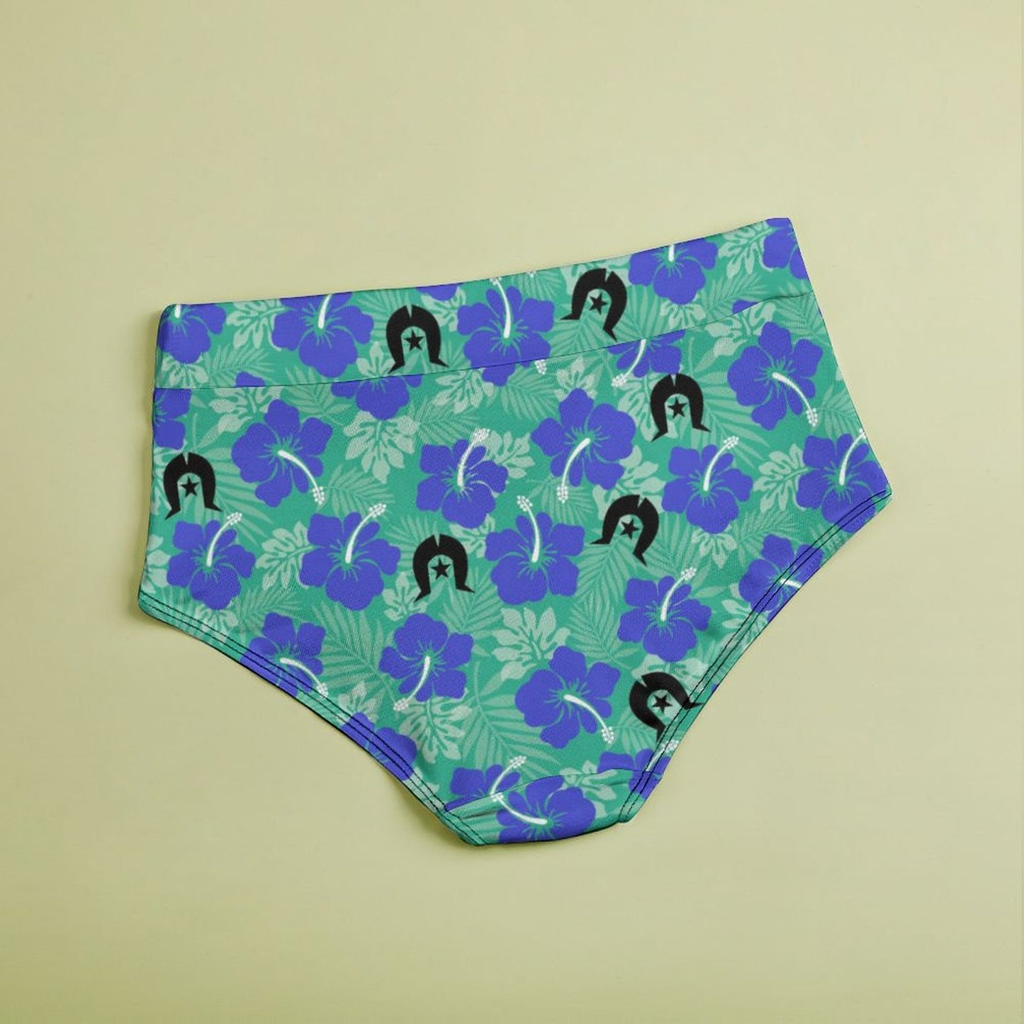 Royal Blue Hibiscus flowers with Black Dhari on Women's High-Rise Panties