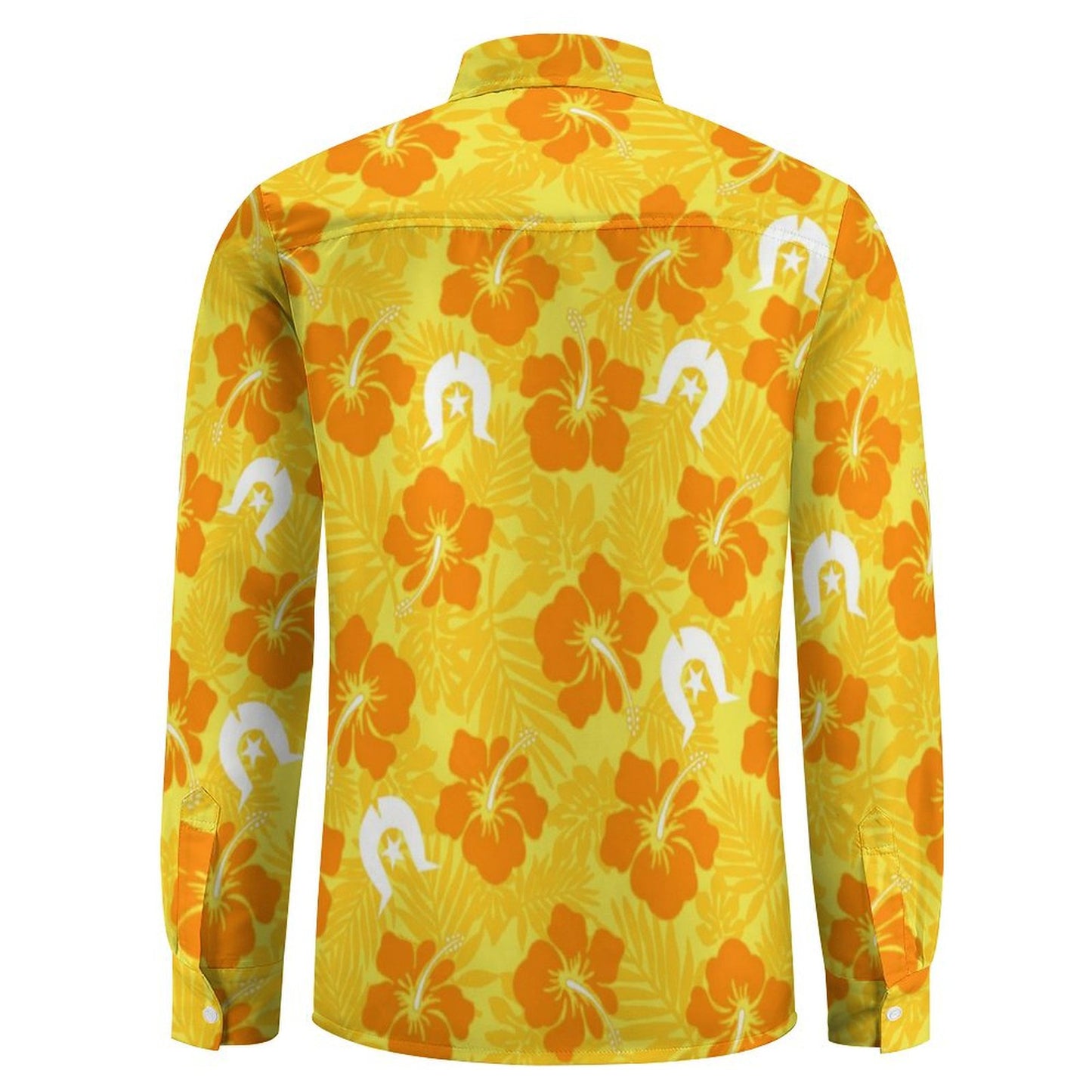 Hibiscus flowers with Dhari (Gold) on Men's Casual Long Sleeve Shirt