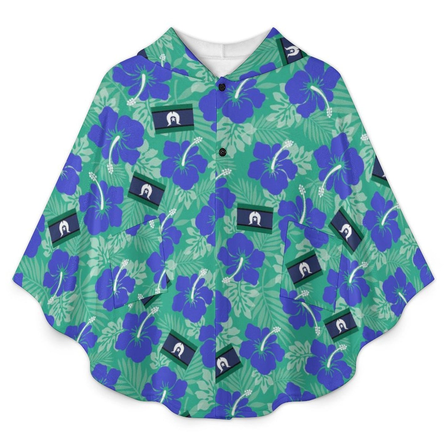 Hibiscus flowers with Torres Strait Flag on Fleece Hooded Cape for Adults