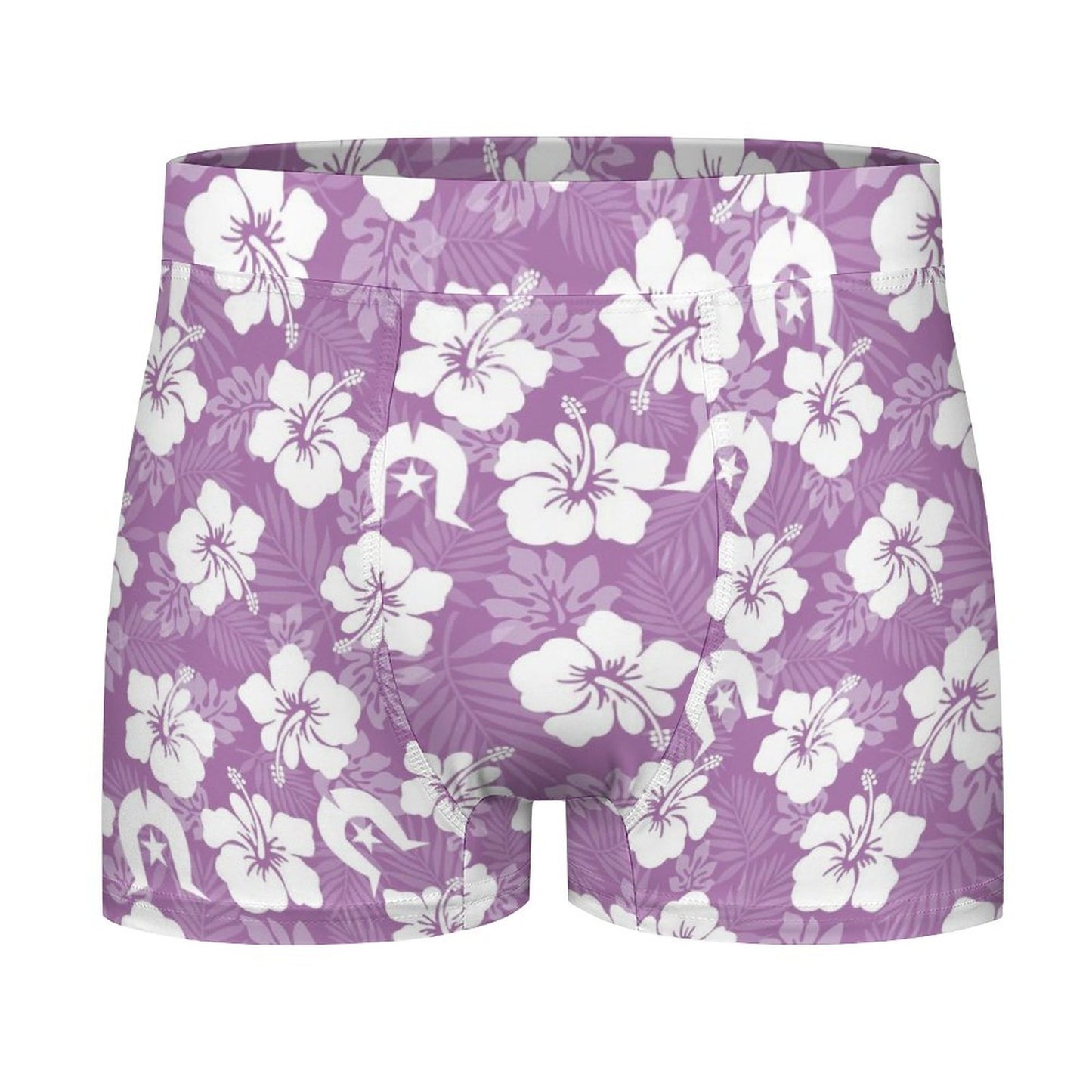 White Hibiscus and Dhari (Purple) on Milk Fiber Boxer Shorts for Men