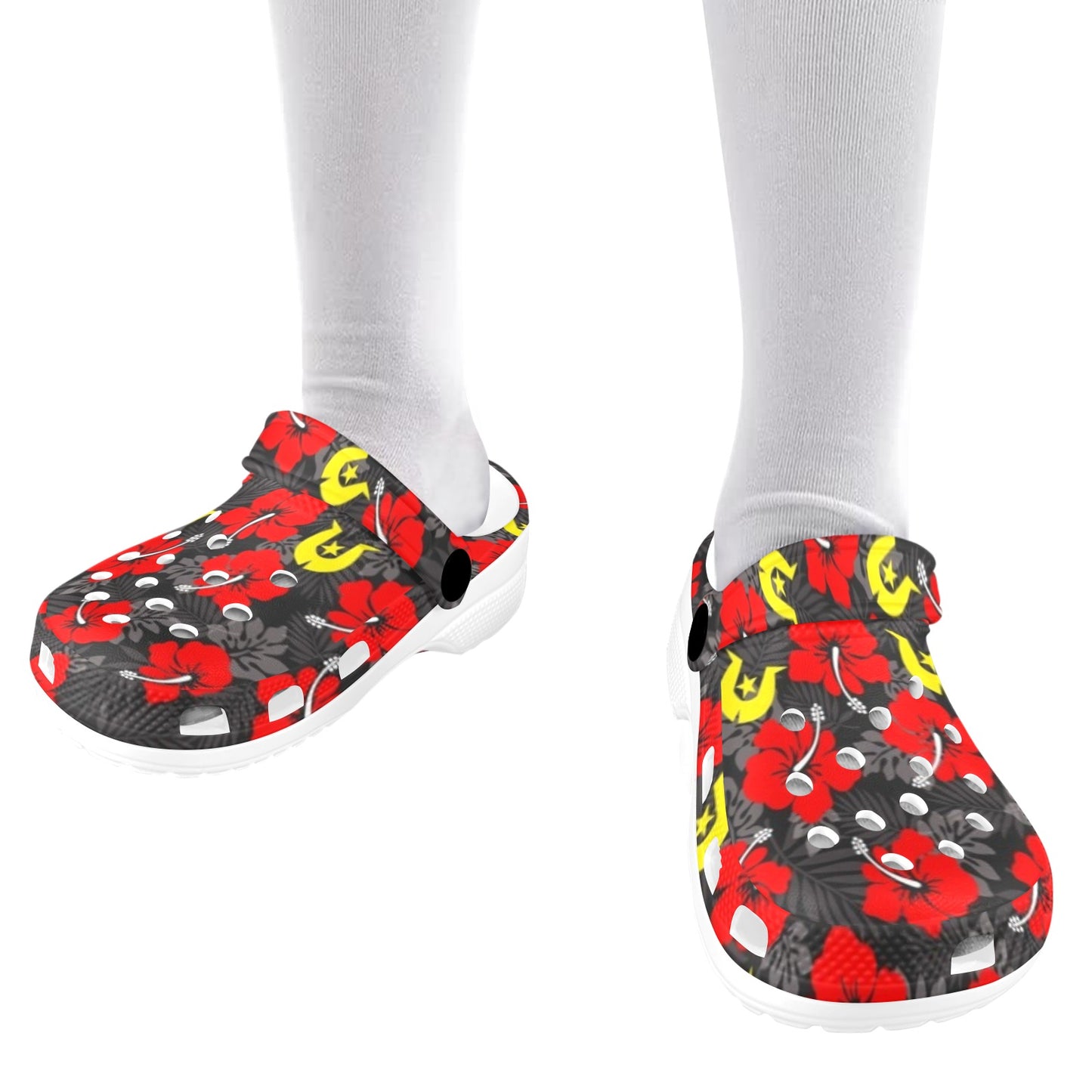 Royal Red Hibiscus with Yellow Dhari on Kids Clogs