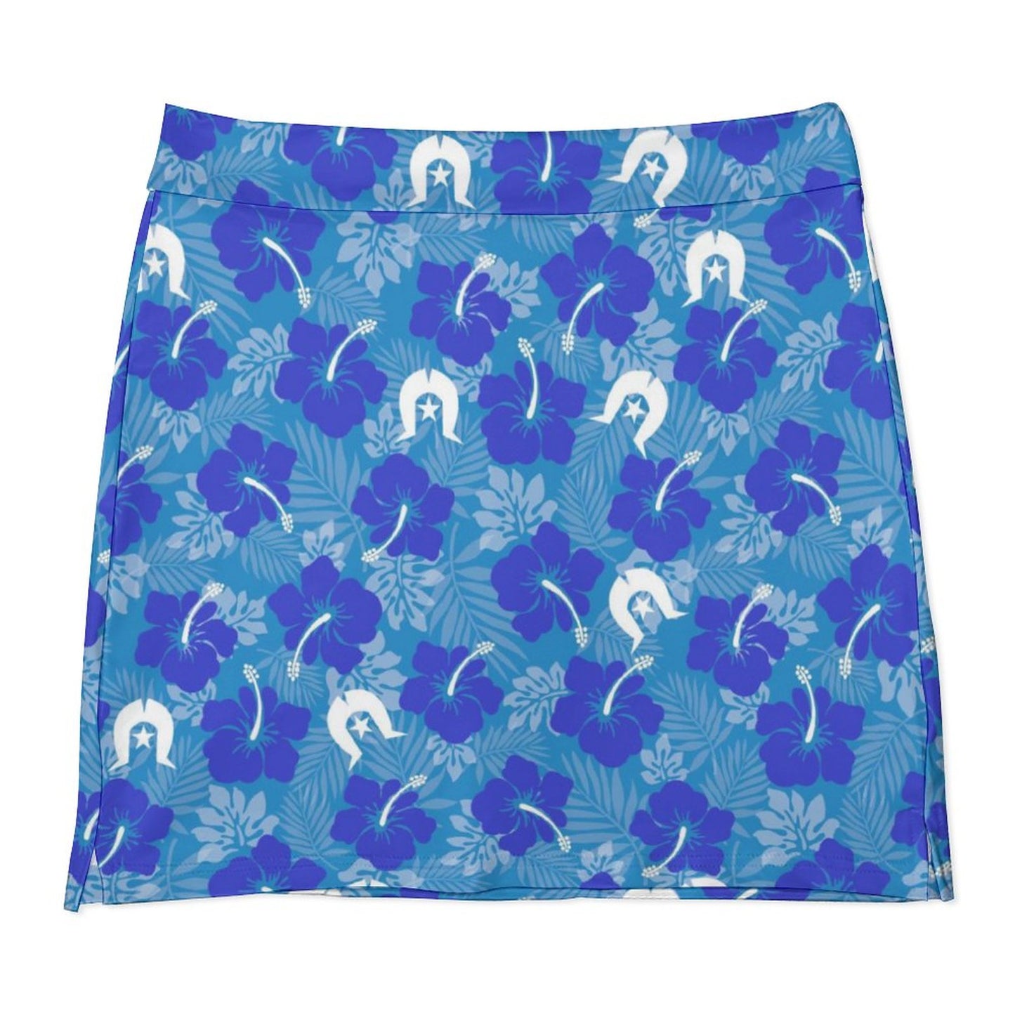 Hibiscus flowers with Dhari (Royal blue) on Anti-peep Skort with Pocket AMQ