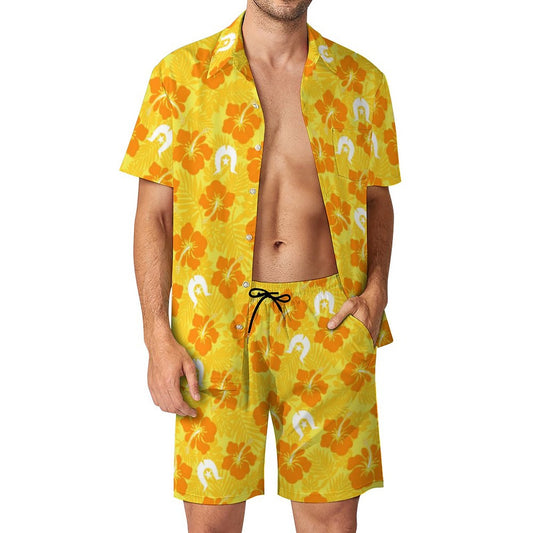 Hibiscus flowers with Dhari (Gold) on Hawaiian Suits for Men