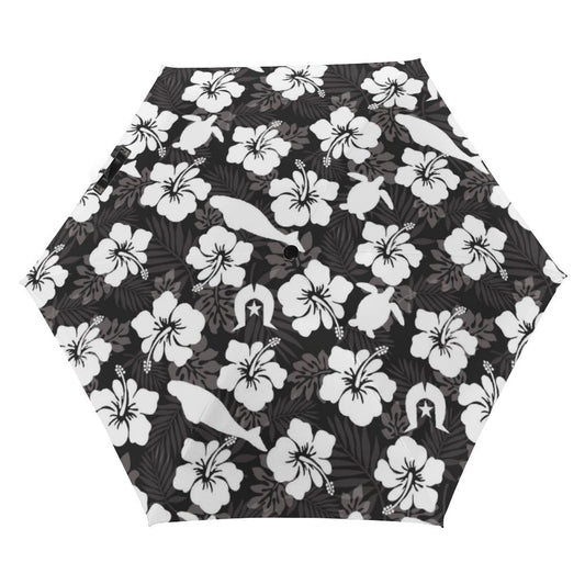 White Hibiscus flowers with Dugong, Turtle and Dhari (Black) on 5 Fold Umbrella