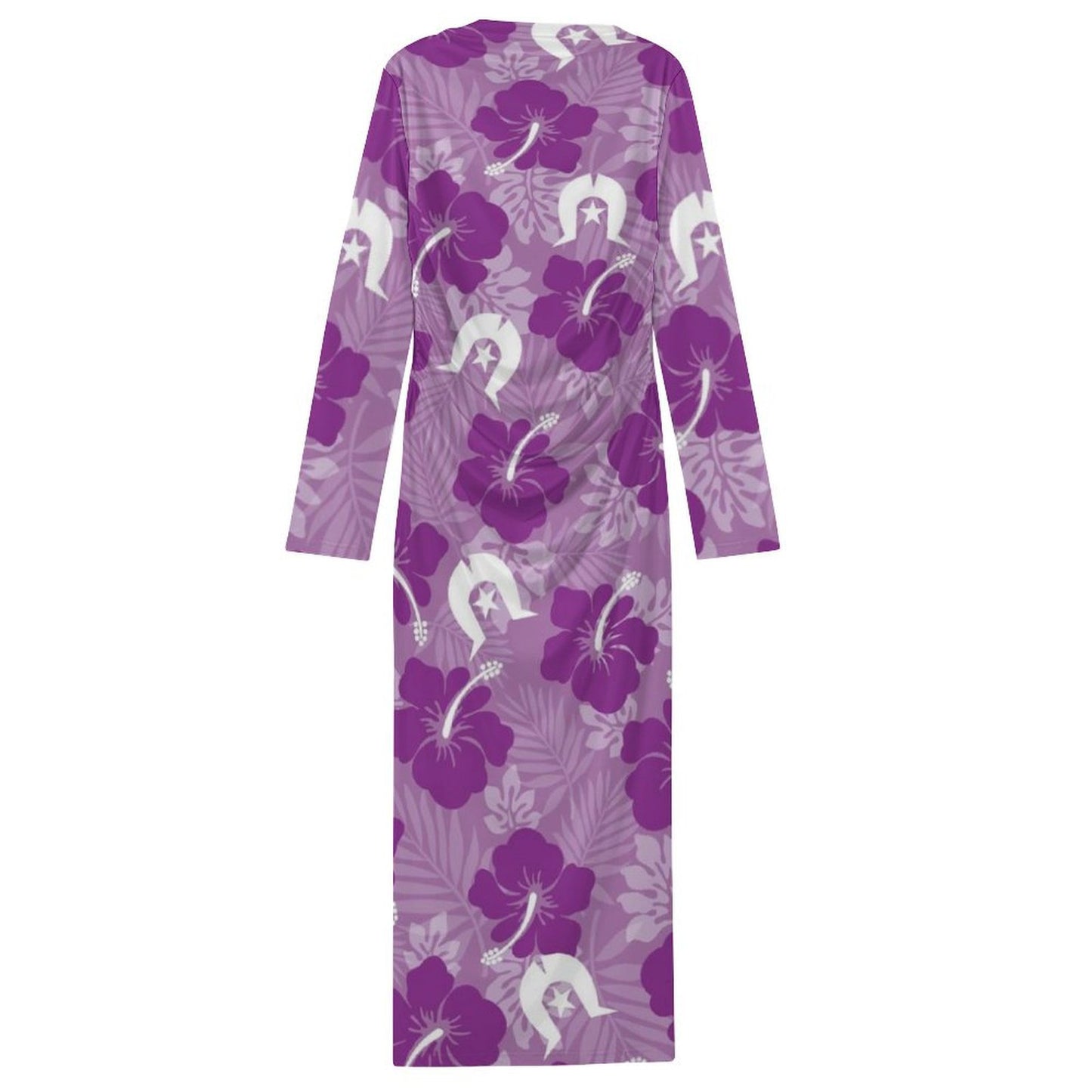 Hibiscus flowers with Dhari (Royal purple) on Long-Sleeve Draped Bodycon Dress