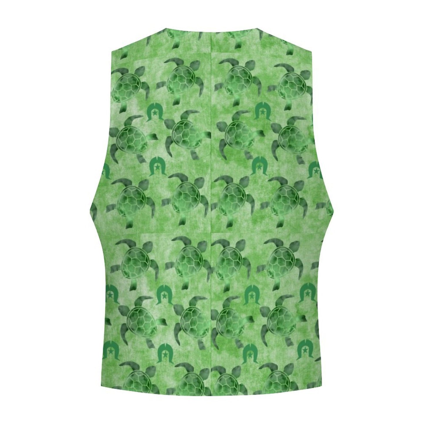 Green Turtle Pattern on Men's Sleeveless Suit Vest