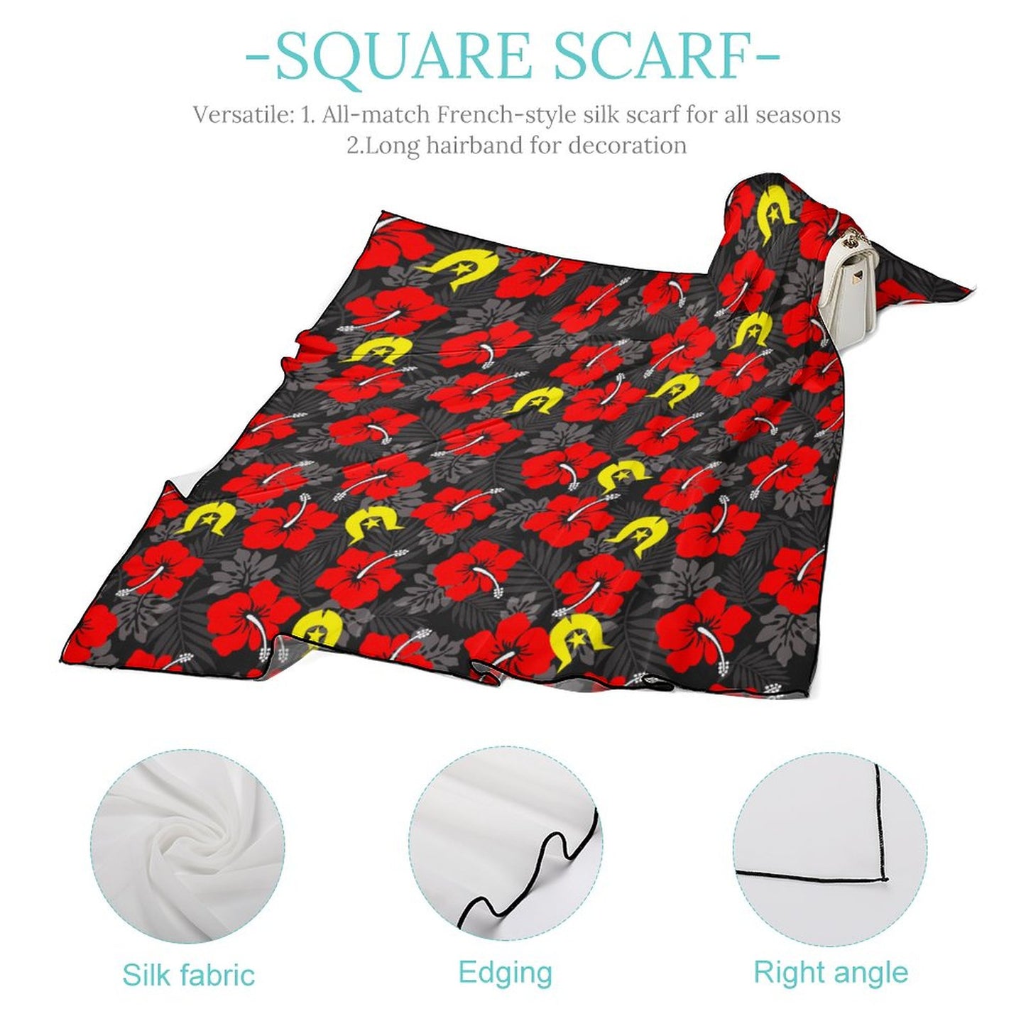 Royal Red Hibiscus with Yellow Dhari on Women's Scarf