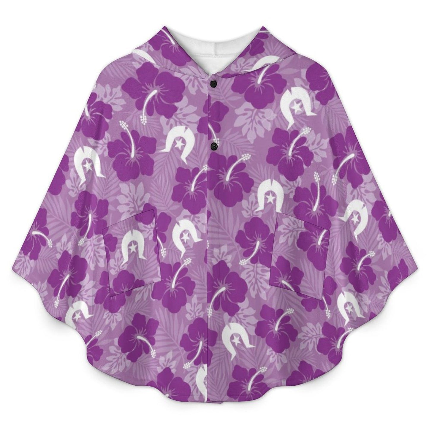 Hibiscus flowers with Dhari (Royal purple) on Fleece Hooded Cape for Adults