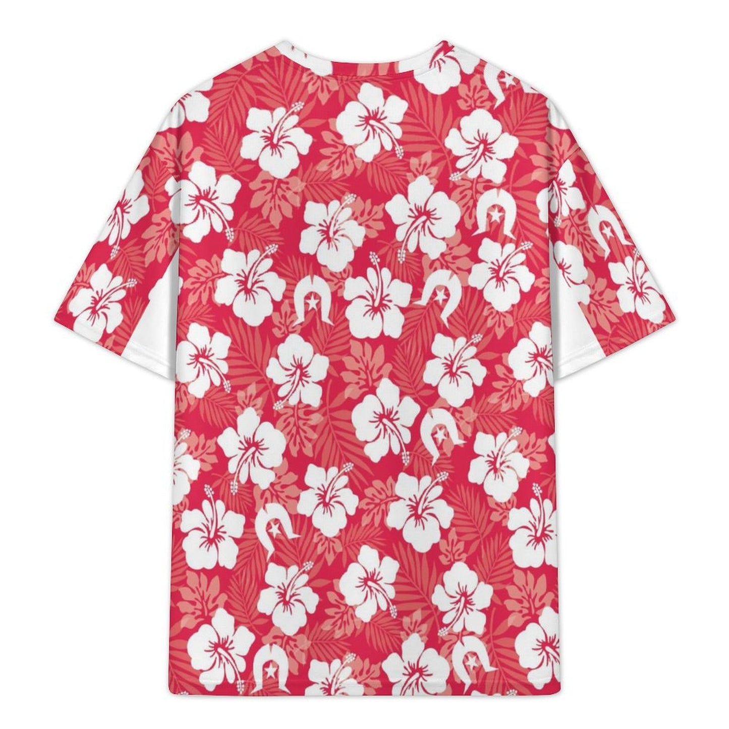 White Hibiscus flowers with Dhari (Red) on Plus Size Drop Shoulder T-Shirt