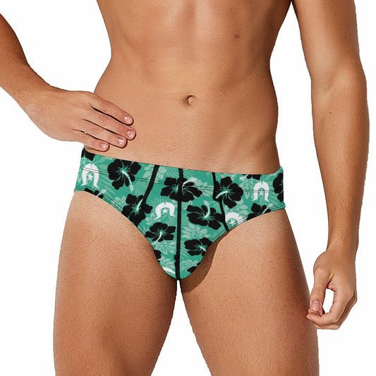 Black Hibiscus with White Dhari on Milk Silk Men's Briefs