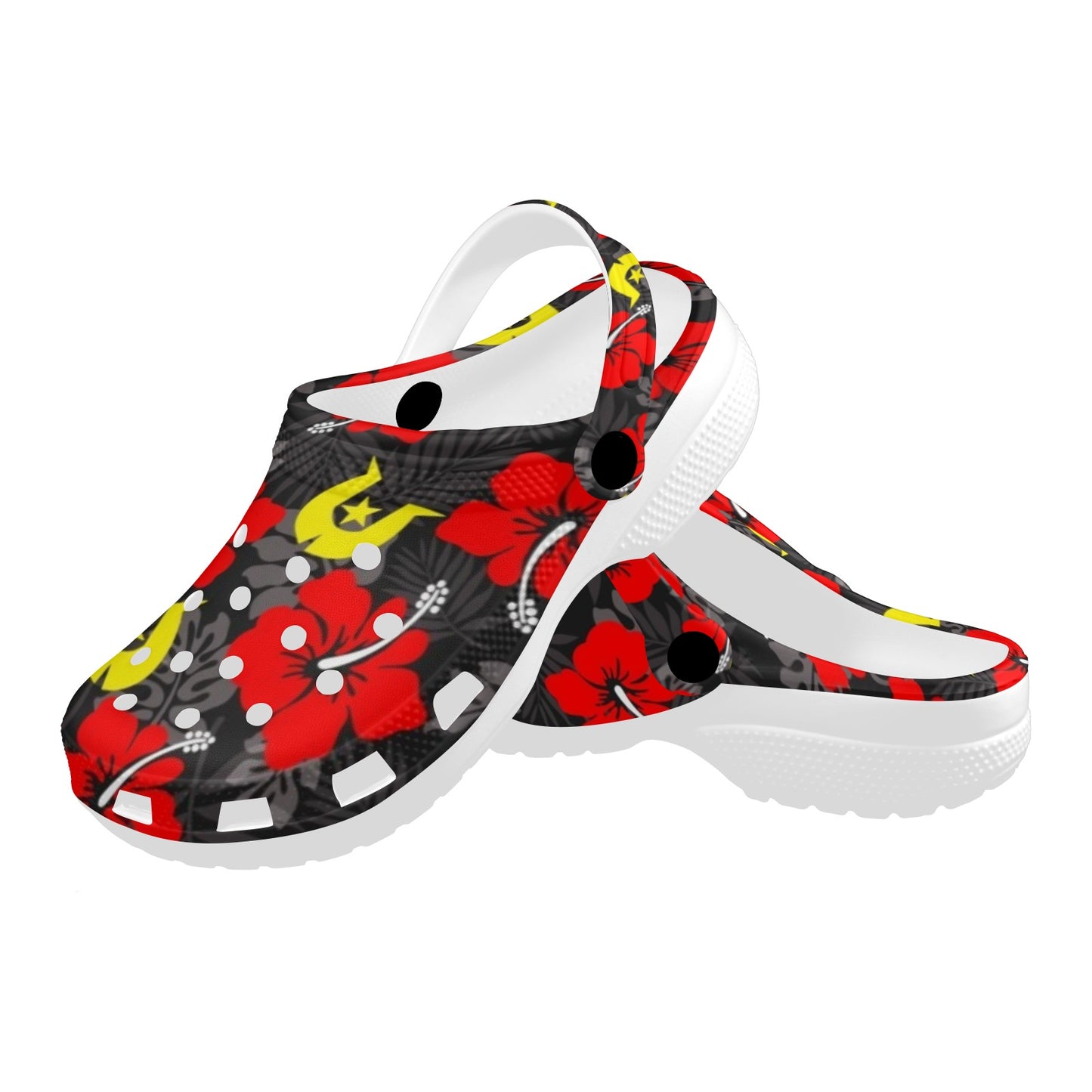Royal Red Hibiscus with Yellow Dhari on Adults Clogs