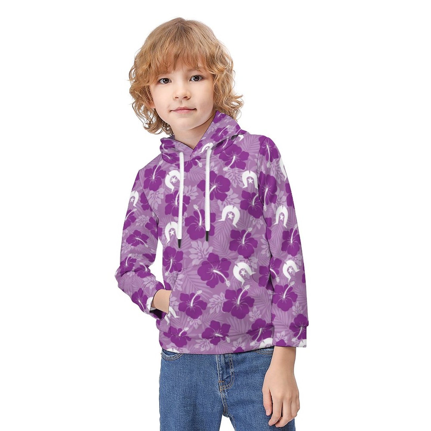 Hibiscus flowers with White Dhari (Royal purple) on Children's Hoodie