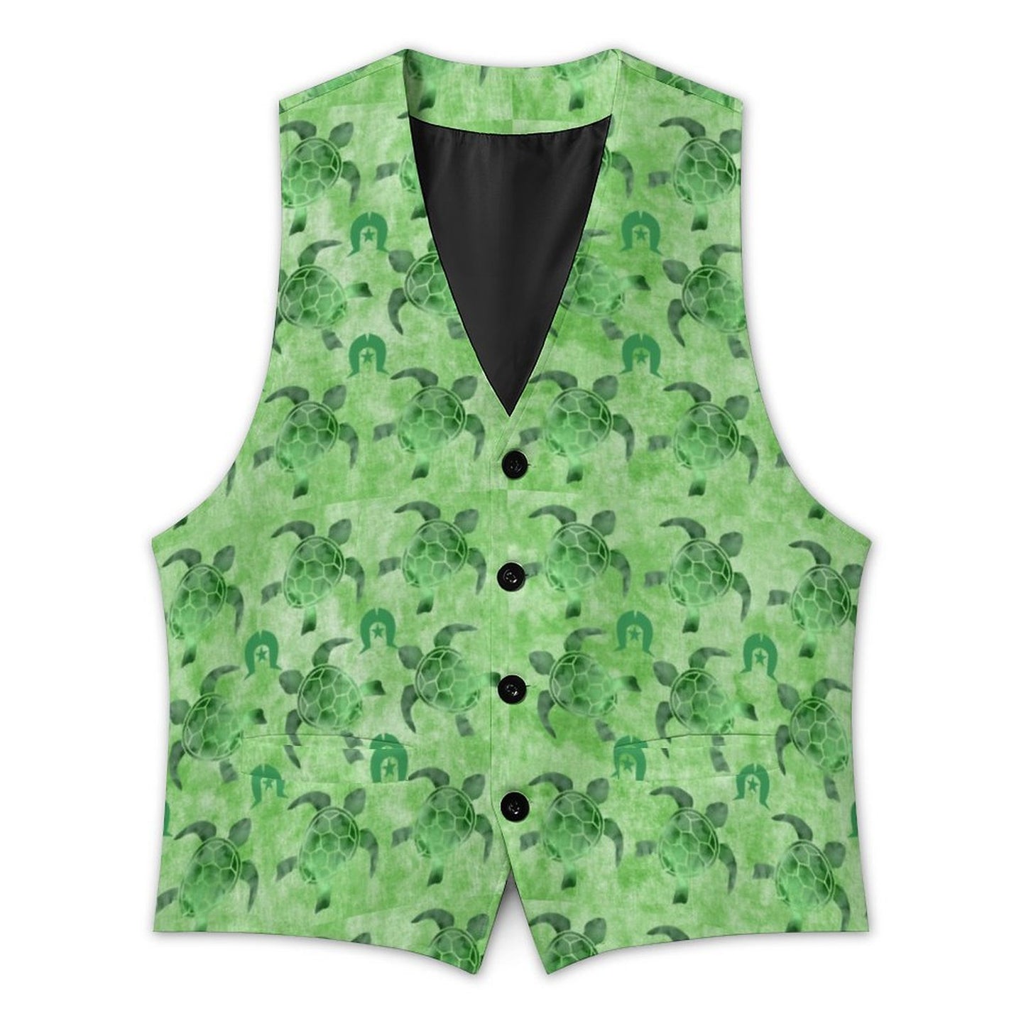 Green Turtle Pattern on Men's Sleeveless Suit Vest