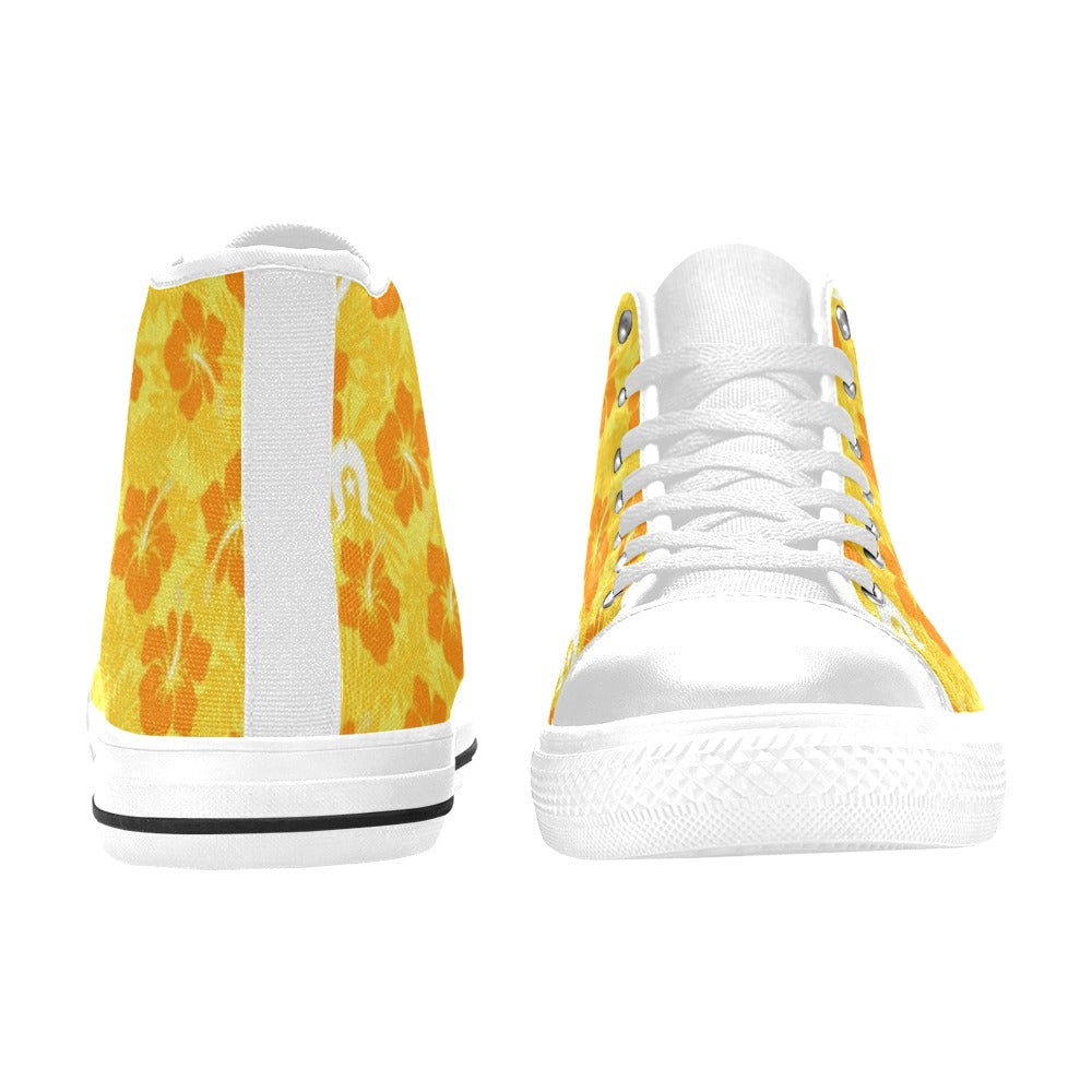Hibiscus flowers with Dhari (Gold) on Women's High Top Canvas Shoes