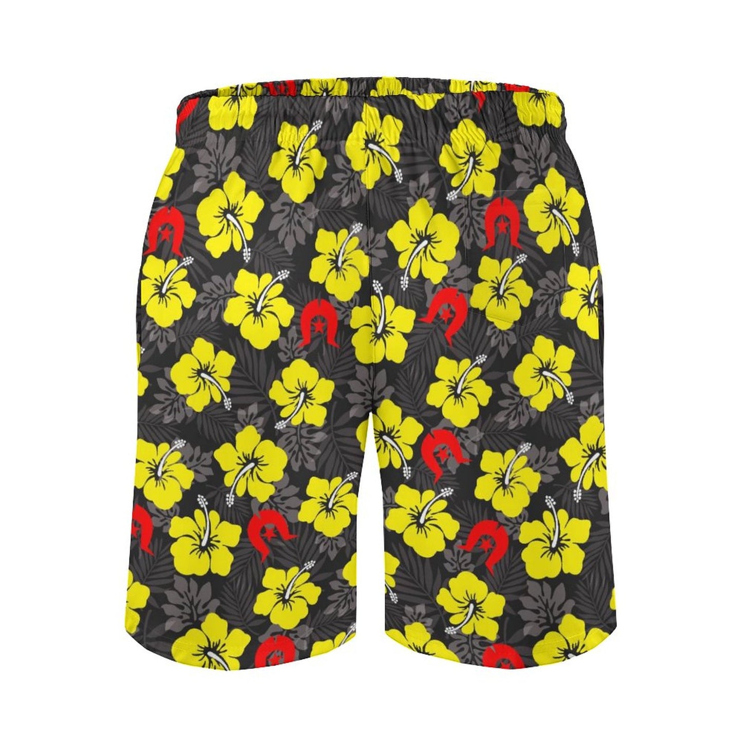 Royal yellow Hibiscus with Red Dhari on Men's Board Shorts