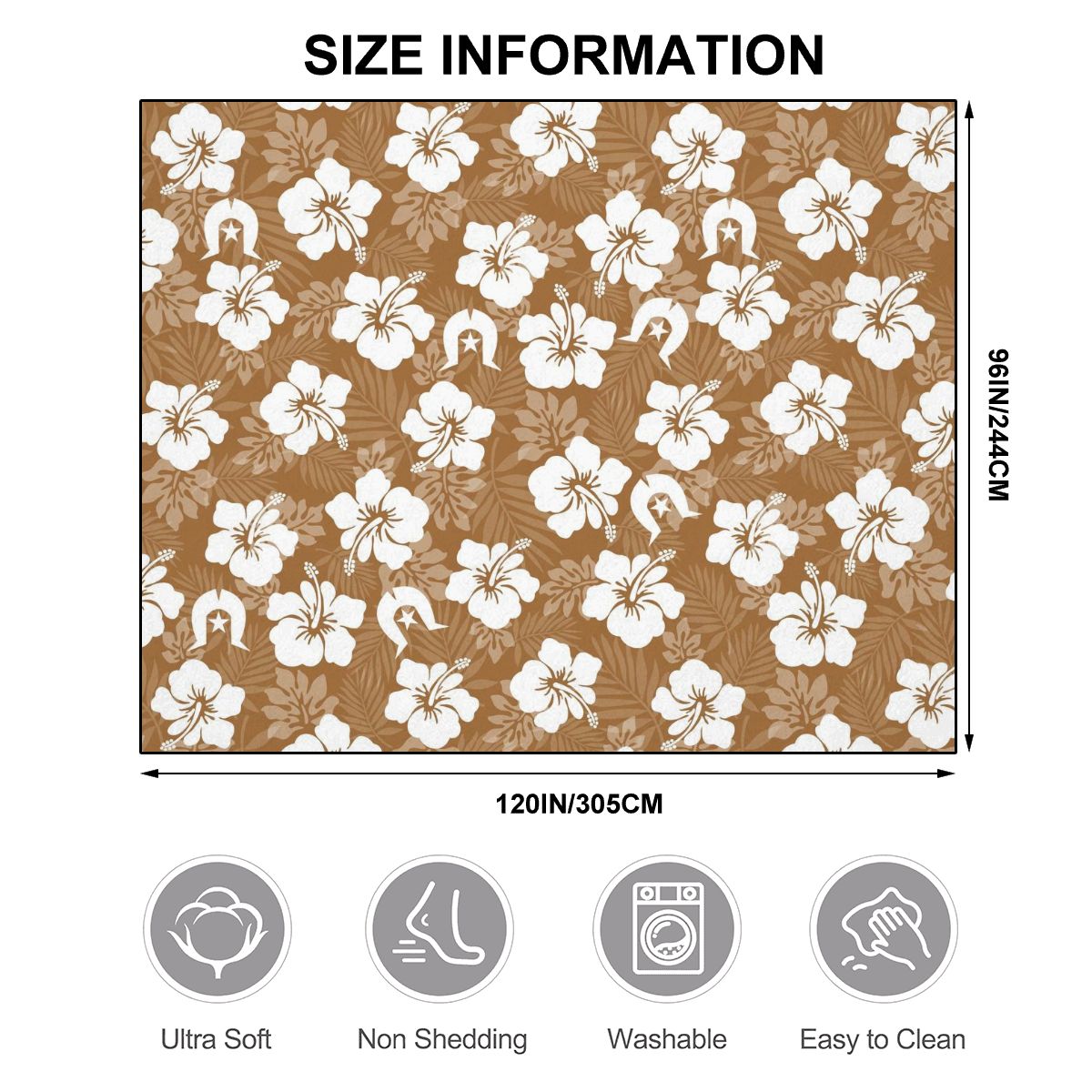 White Hibiscus flowers with Dhari (Brown) on Large Area Rug Floor Carpet