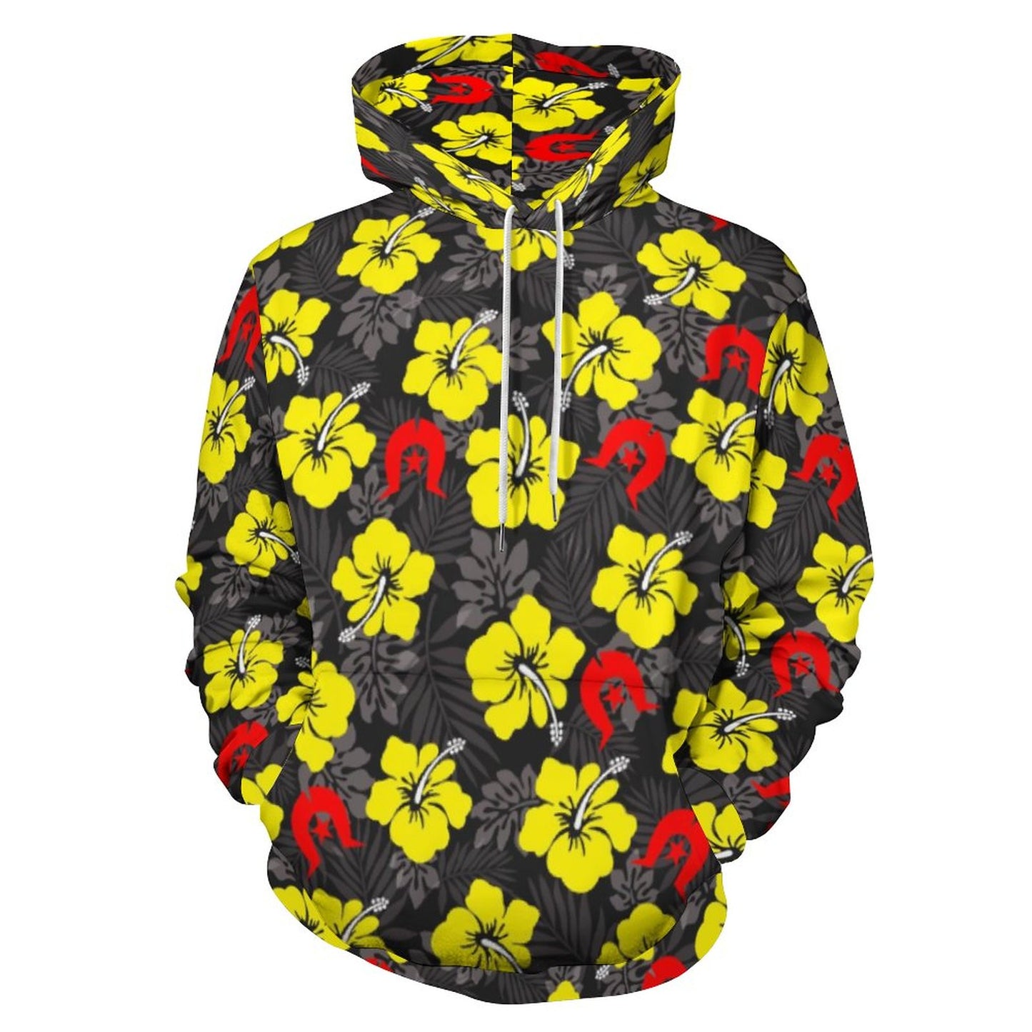 Royal yellow Hibiscus with Red Dhari on Men's Cool Hoodie with Double-layer Cap