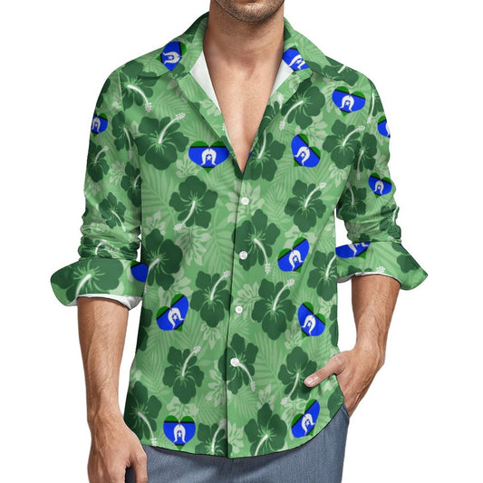 Hibiscus flowers with TSI Heart Flag (Sea Grass Green) on Men's Long Sleeve Shirt