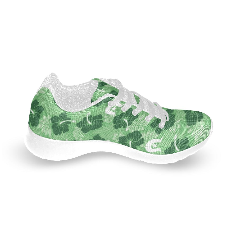 Hibiscus flowers with Dhari (Sea Grass Green) on Kid's Sneakers
