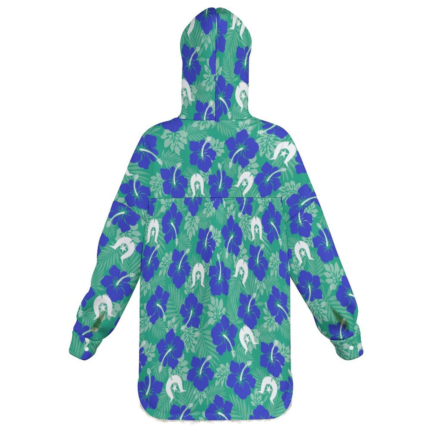 Blue Hibiscus flowers with Dhari on Women's Full Snap Fleece Jacket