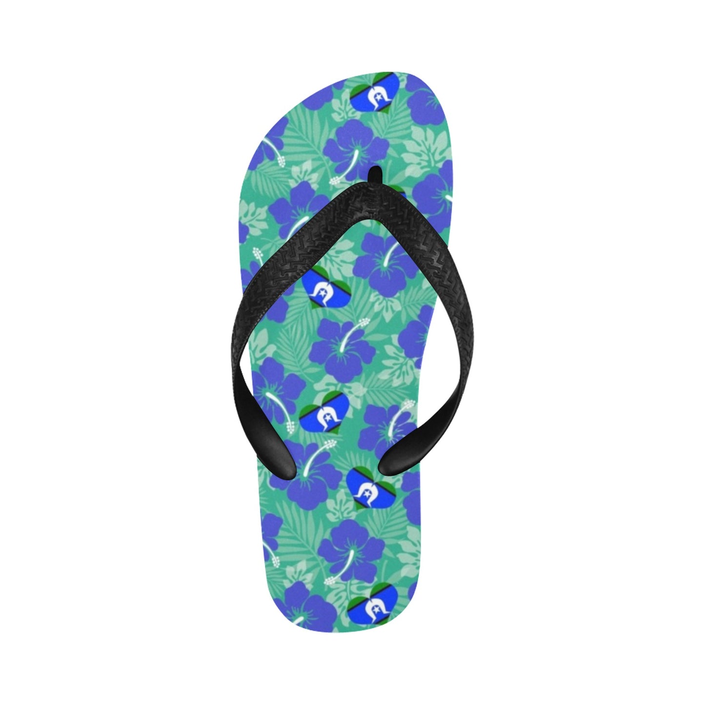 Hibiscus flowers with Torres Strait Heart Flag on Flip Flops (For both Men and Women)