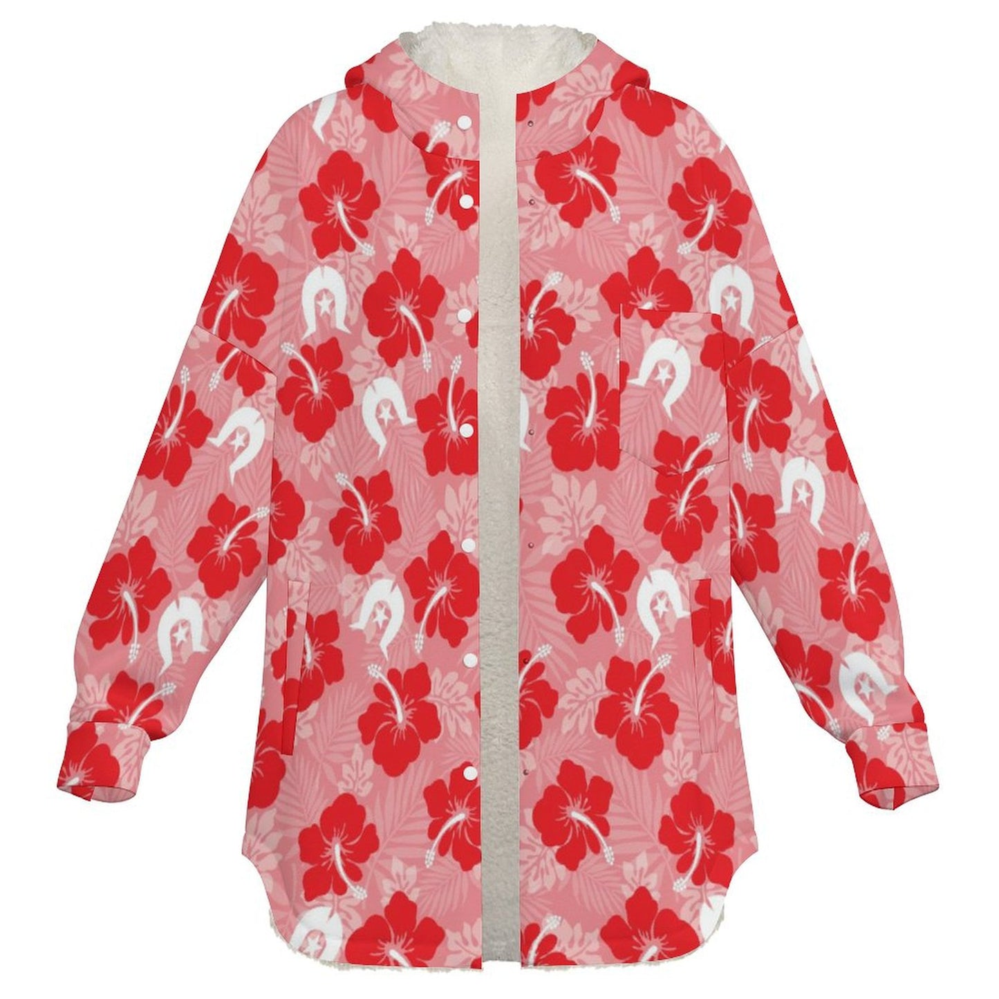 Hibiscus flowers with Dhari (Royal Pink) on Women's Full Snap Fleece Jacket