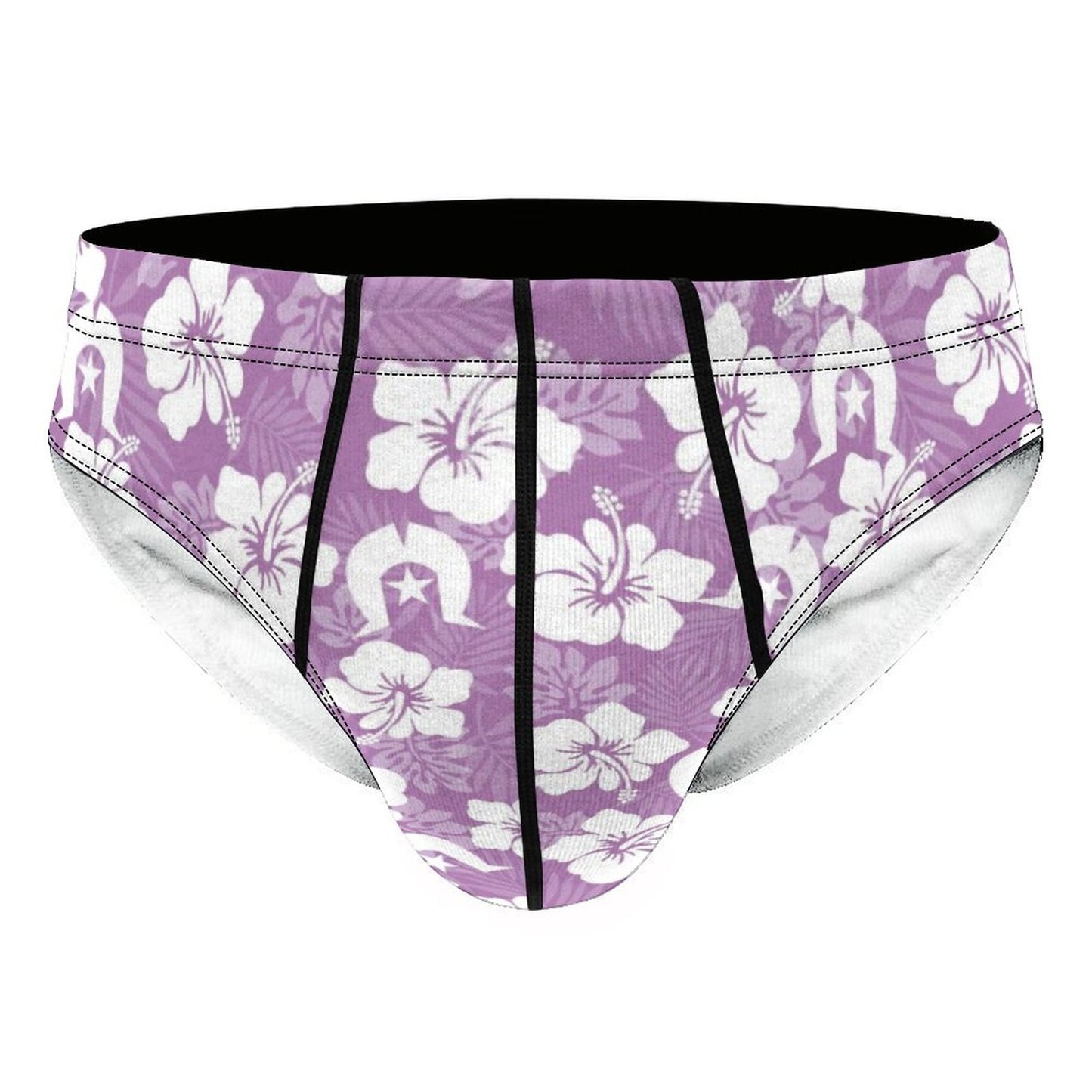 White Hibiscus and Dhari (Purple) on Milk Silk Men's Briefs