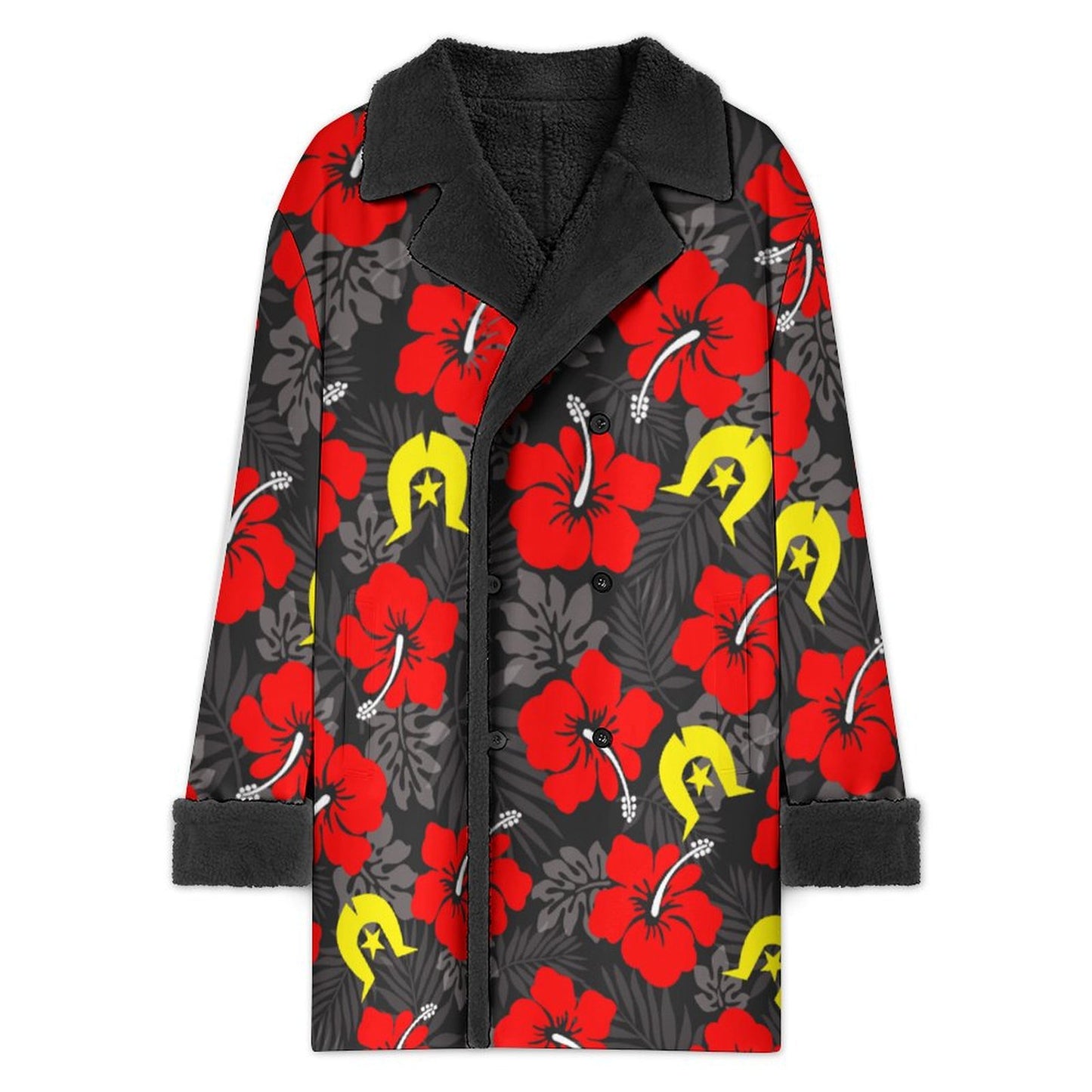Royal Red Hibiscus with Yellow Dhari on Men's Double Breasted Coat