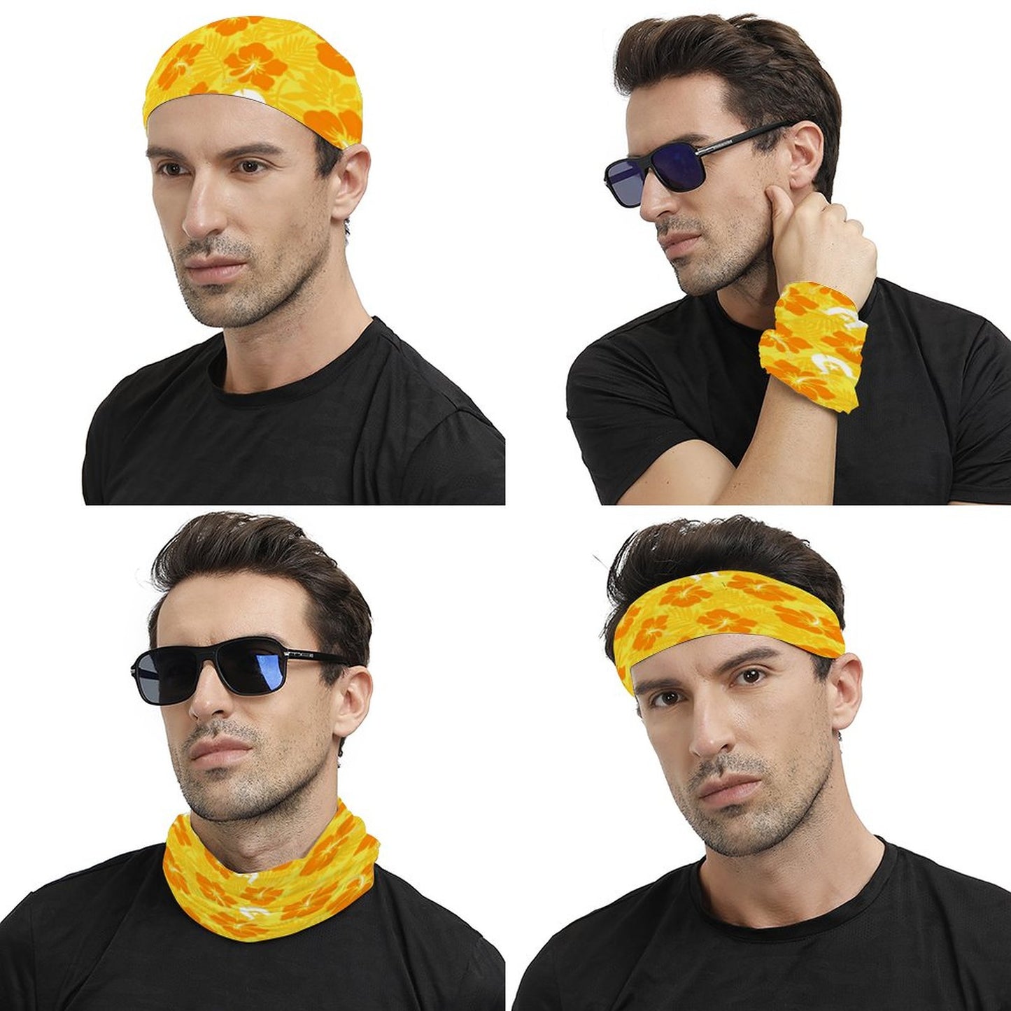 Hibiscus flowers with Dhari (Gold) on Unisex Multi-Purpose Face Mask Scarf Bandana