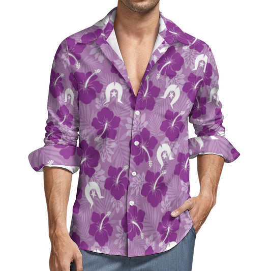 Hibiscus flowers with White Dhari (Royal purple) on Men's Long Sleeve Shirt