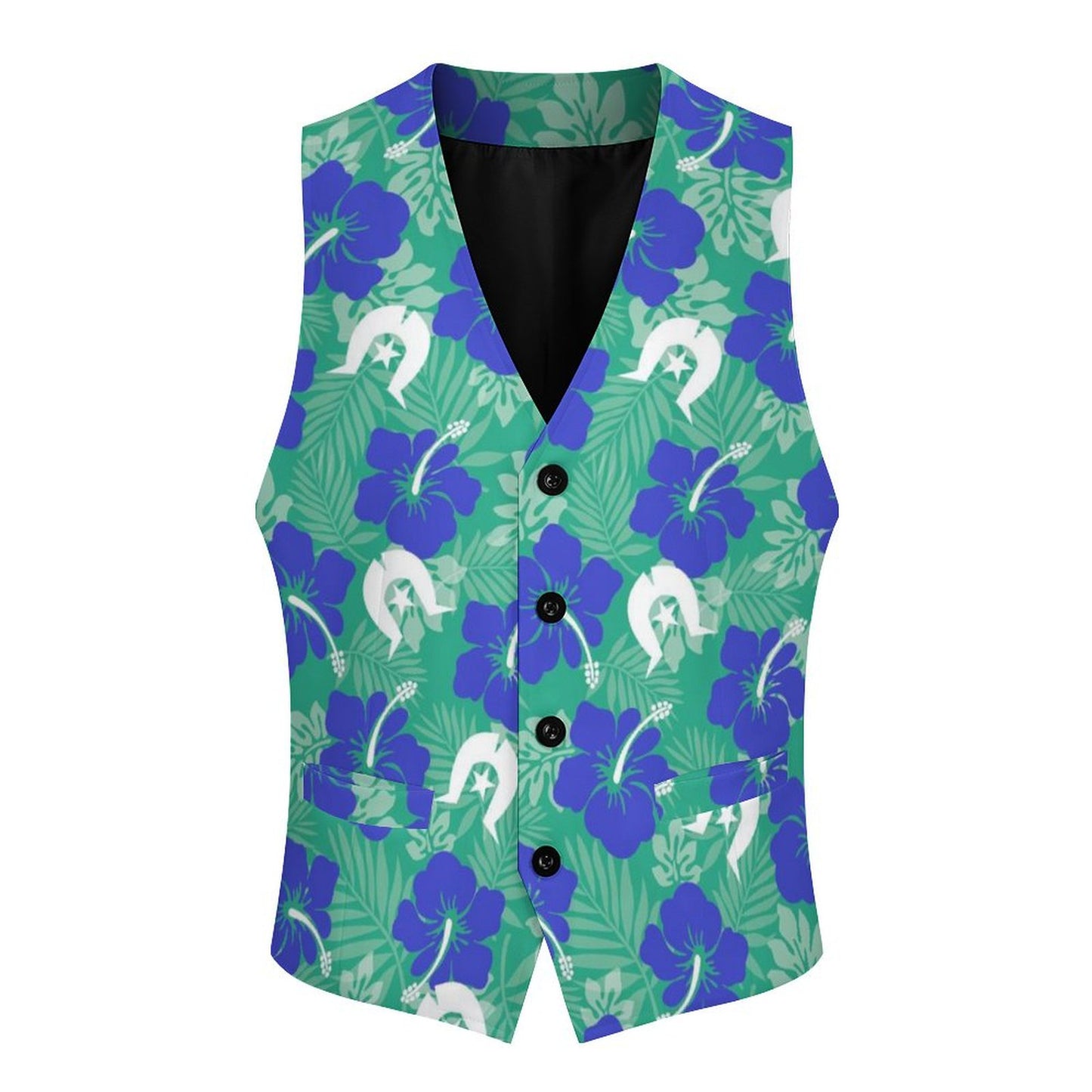 Royal Blue Hibiscus flowers with Dhari on Men's Sleeveless Suit Vest
