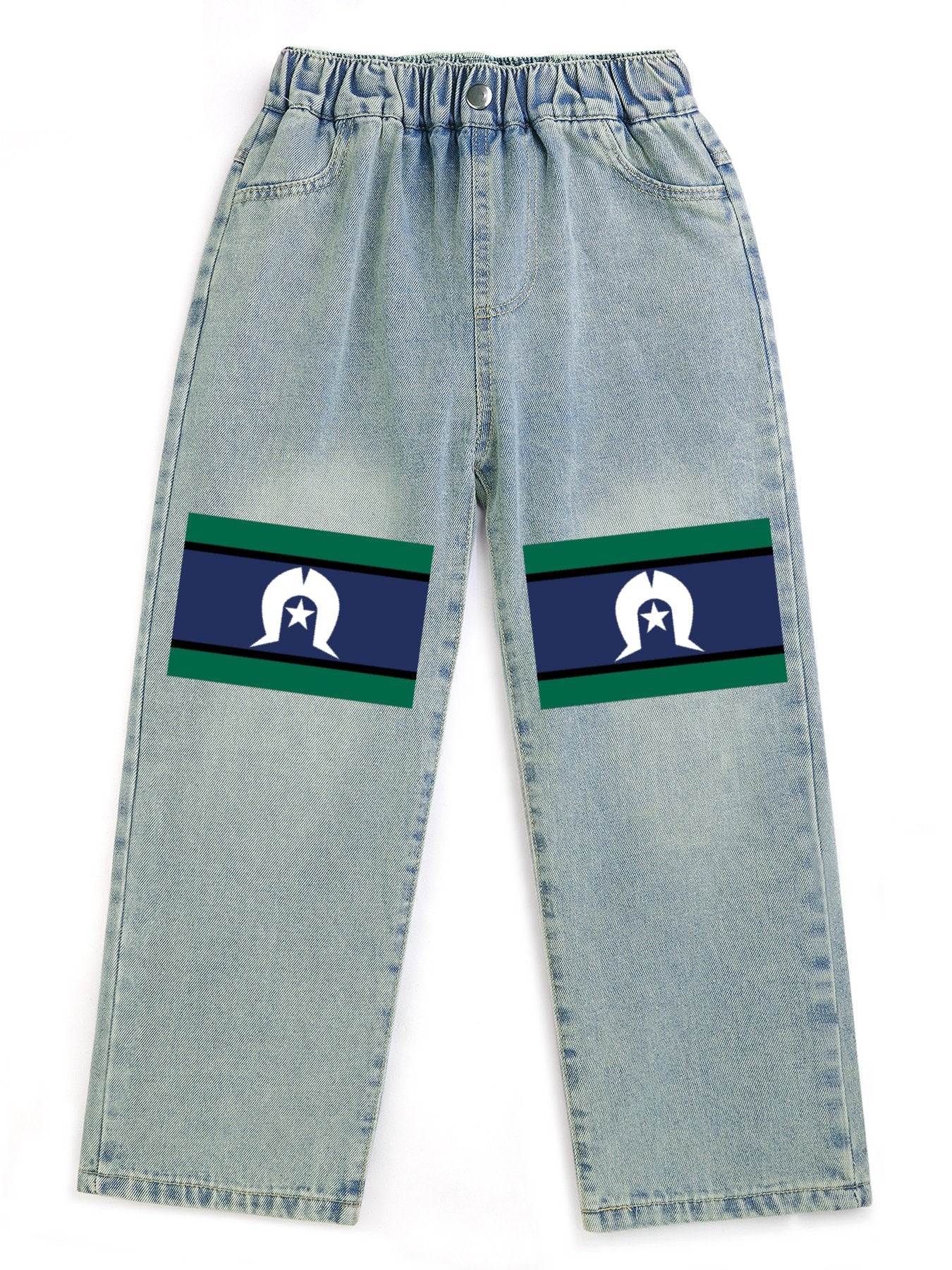 Torres Strait flag on Children's Cropped Jeans