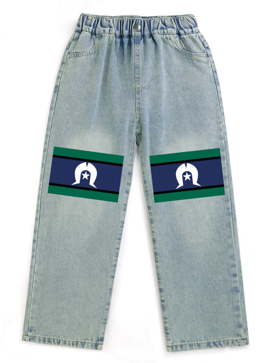 Torres Strait flag on Children's Cropped Jeans