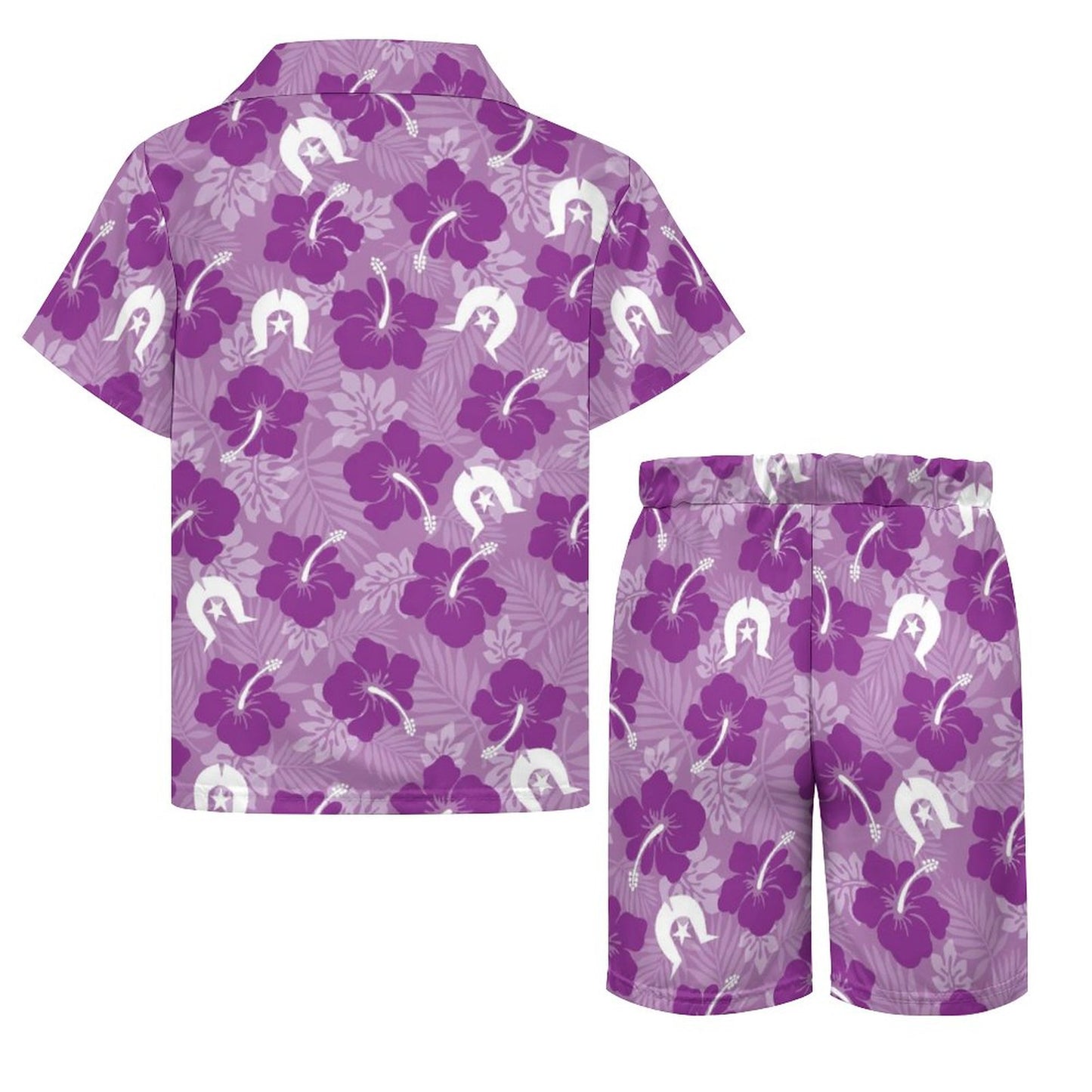 Hibiscus flowers with White Dhari (Royal purple) on Youth's/Kid's Casual Beach Outfit