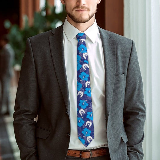 Hibiscus flowers with White Dhari (Royal blue) on Men's Formal Tie