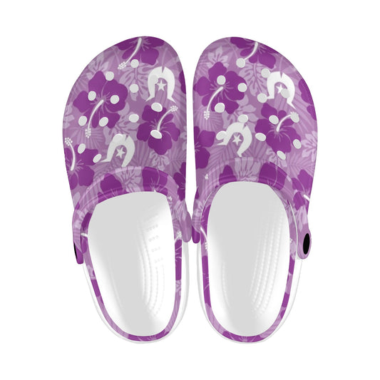 Hibiscus flowers with Dhari (Royal purple) on Adults Clogs