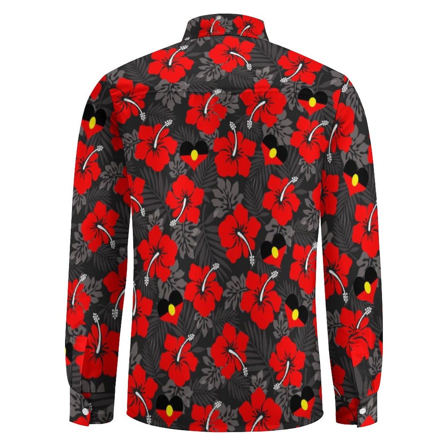 Hibiscus flowers with Aboriginal Heart Flag on Men's Long Sleeve Shirt