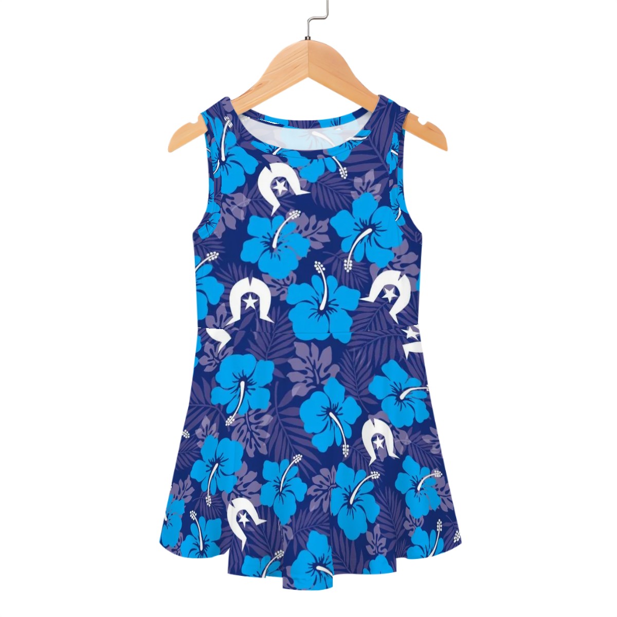 Hibiscus flowers with Dhari (Royal blue) on Girls Dress