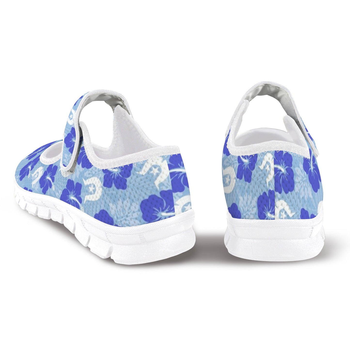 Hibiscus flowers with White Dhari (Sky blue) on  Women's Mary Jane Shoes