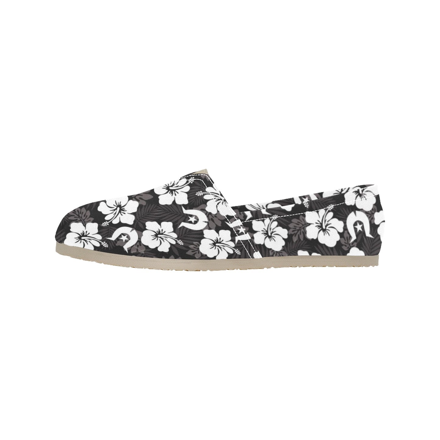 White Hibiscus and Dhari (Black) on Men's Classic Canvas Slip-On Shoes